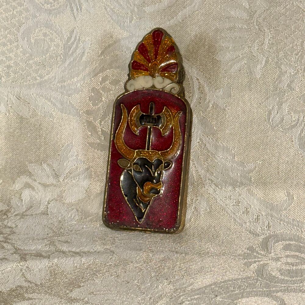 Vintage Greek Enamel Brass Desk Clip Double Sided Minoan Bull 1950s Decor